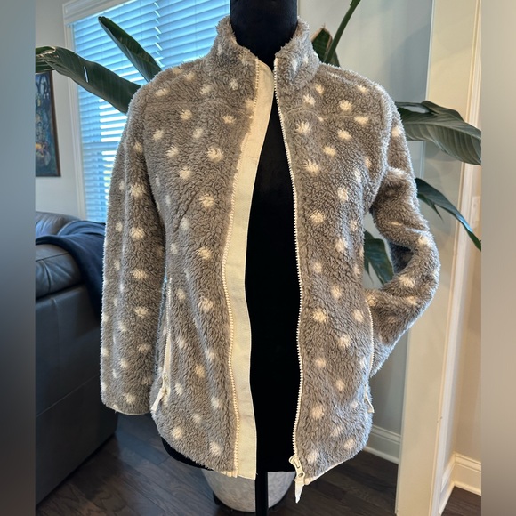 Talbots Gray Polka Dot Sherpa Jacket, Size SP Women - Picture 2 of 10